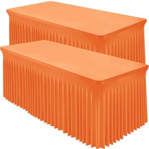 Shillance 2 Packs Orange Spandex Tableclothes for 8 Foot Rectangle Table, Spandex Table Covers 8FT Stretch Table Skirts Rectangle Wrinkle Free Fitted Tablecover for Event, Wedding, Banquet & Parties