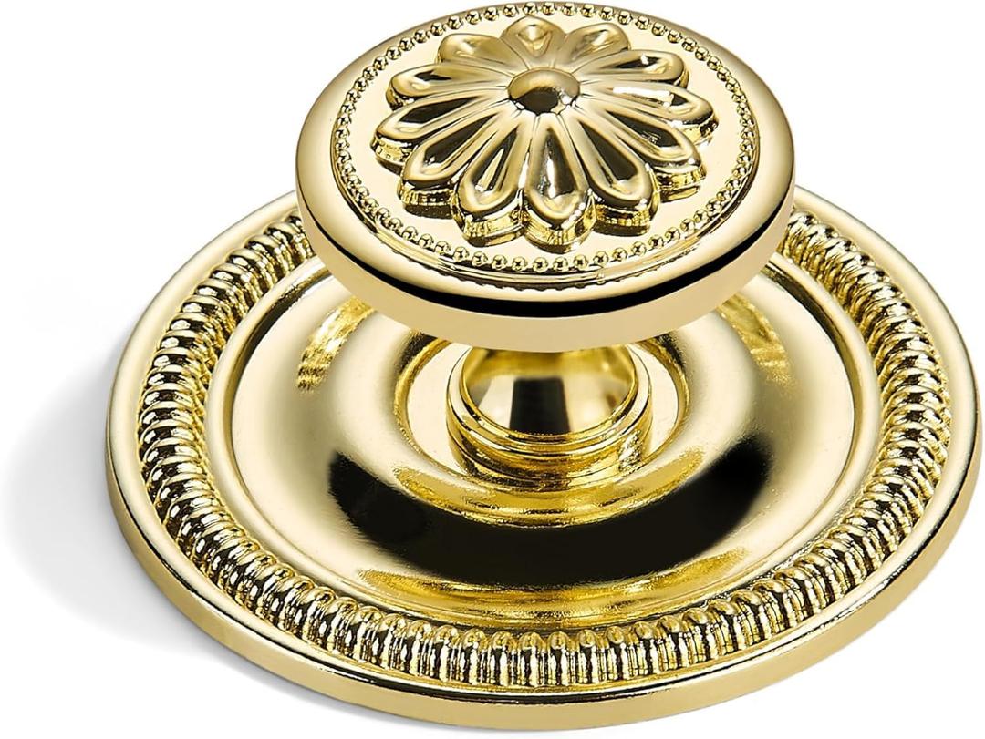 khtumeware 2 Pack 2.5 Inch Polished Brass Cabinet knobs with Backplate,Vintage Backplate for Cabinet knobs and Drawer knobs, Bi-Fold Door Knobs