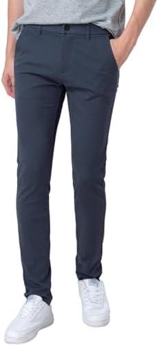 Plaid&Plain Men\'s Skinny Stretchy Khaki Pants Colored Pants Slim Fit Slacks Tapered Trousers M