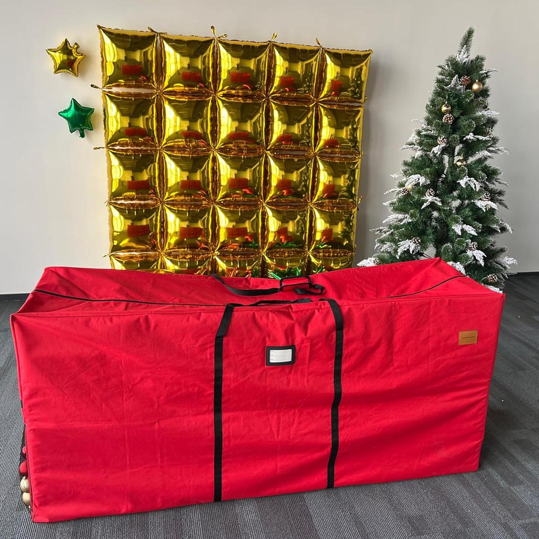 12 FT Christmas Tree Storage Bag,65x30x20 IN Heavy Duty 600D Oxford Fabric,Side Mesh Pockets,Reinforced Handles,Dual Zippers Wide Opening,Extra Large Storage for Big Xmas Tree & Decorations Balls