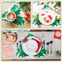 Remerry 6 Pcs Christmas Placemats Leather Triple Leaf Holly Berries Place Mats Washable Non-Slip Seasonal Winter Table Mats for Christmas Decoration Kitchen Dining Table Holiday Party