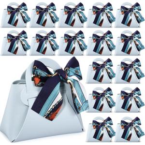 Abbylike 18 Pcs PU Leather Purse Gift Bags with Handles Ribbon Wedding Purse Party Favor Candy Boxes Treat Goodie Bag for Birthday Bridal Baby Showers Party (Blue)