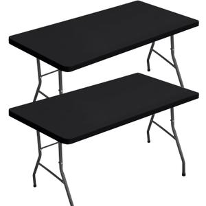 homing 2 Packs 6 Foot Rectangle Table Cloth, Waterproof Polyester Elastic Fitted Tablecloth, Washable Table Cover for Picnic, Camping, Outdoor (Black, 30" x 72")