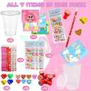 LUKBERA Valentine's Day Gifts for Kids - 24 Pack Valentines Classroom Stationery Set with Cards, Cups, Pencils, Erasers, Stampers & Stickers, Classroom Exchange Prize Boy Girls Party Favors
