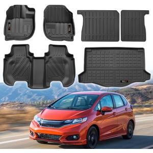 for 2014-2020 Honda Fit Floor Mats Cargo Trunk Liner and Rear Seat Backrest Mat All Weather TPE Rubber Protection Mat Black (Floor Mats+Cargo Liner+Backrest Mat)