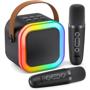 Karaoke Machine for Kids Adults, Portable Bluetooth Mini Karaoke Microphone Singing Speaker with 2 Wireless Mic and Light, for All Smartphones,Birthday, Family,Home Party (Black)