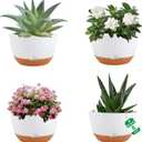 4 Pack Self Watering Pots for Indoor,8 Inch Plant Pot Outdoor Plastic Flower Pot with Drainage and Saucers(White)