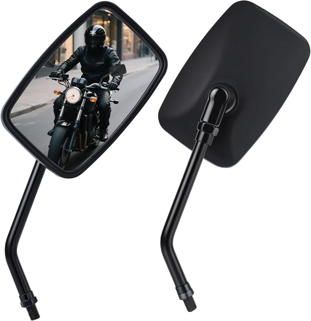 Universal Motorcycle Mirrors - M10 Black Rectangle Handlebar Rearview Mirrors Compatible with Honda Shadow MSX125 Kawasaki Vulcan Z900 Suzuki SV650 Volusia