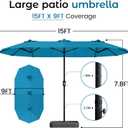 DomeShade 15FT Extra Large Patio Umbrella with Base, Double-Sided Outdoor Rectangular Market Umbrella with Stand,Heavy Duty Outside Sun Umbrella for Backyard,Poolside,Patio Furniture,Teal Blue