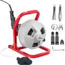 VEVOR Drain Cleaner Machine 50 FT x 5/16 Inch, Sewer Snake Auger with 228RPM Electric Drill, Manual Feed Drain Cleaning Machine with 6 Cutters & Air-activated Foot Switch for 2" to 4" Pipes