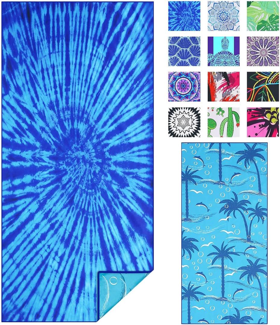 TwoYek Microfiber Thin Beach Towel Lightweight Oversized 71x32 Extra Large Sand Free Towels Quick Dry for Travel Pool Camping Sports Beach Accessories Vacation Essential Gift Blue Tie Dye