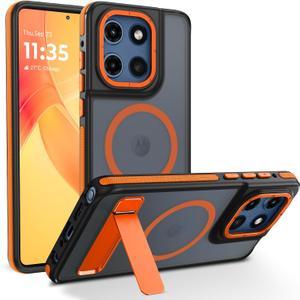 GaoBao Magnetic for Motorola Moto G Stylus 5G 2025 Case with Stand [Compatible with MagSafe] [Military-Grade Drop Proof ] [Translucent Matte] Non-Slip Moto G Stylus 5G 2025 6.7" Cover, Black/Orange