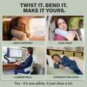 Dot&Dot Twist Memory Foam Travel Pillow for Airplanes - Travel Neck Pillow for Sleeping - Airplane Pillow for Neck Support, Chin, Lumbar and Leg - Adjustable, Bendable Neck Roll Pillow