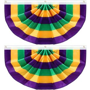 4 Pcs Mardi Gras Bunting Flag Banner Pleated Polyester Fabric Carnival Party Decoration Outdoor Flags and Banners Carnival Party Decoration for Home Indoor (2 x 4 ft)