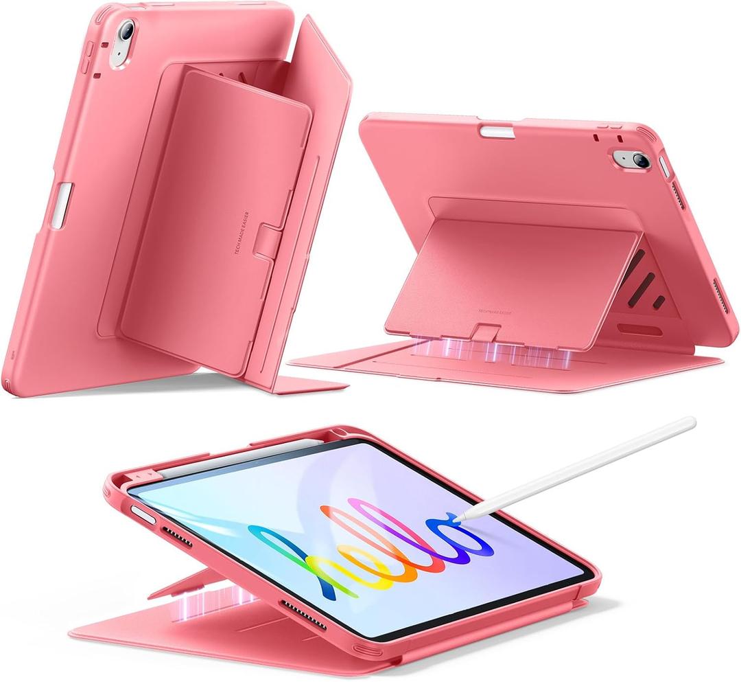 ESR for iPad A16 Case, iPad 11th/10th Generation Case (2025/2022), Vertical Stand Cover, Multi Stand Angles, Ultra-Stable Cover with Pencil Holder, Flip Series, Watermelon Pink