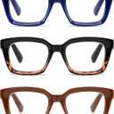 3 Pack Oversize Square Design Reading Glasses for Women, Blue Light Blocking Computer Reader (Black&Blue&Coffee, 1.75)