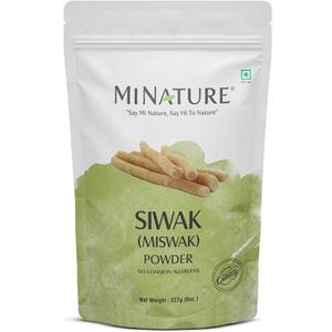 Miswak (Siwak) Powder by mi Nature | salvarado persica| 227g(8 oz) (0.5 lb) | 100% Only Miswak (siwak) Powder | Dental Care | Natural Toothpaste | Whitening Teeth | Oral Care