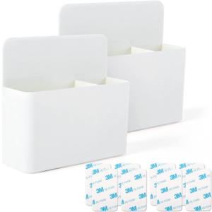 2 Pcs Magnetic Marker Holder Wall Mount Marker Caddy Pencil Holder for Dry Erase Whiteboard Fridge, Self Adhesive Marker Pen Holder for Home Office School (White&LL)