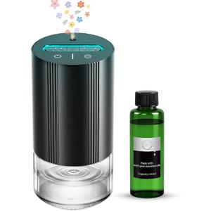 Waterless Essential Oil Diffuser with 100ml of Pure Essential Oil, Mini Scent Air Diffuser with 7 Color Lights, 100ml Large Capacity CarDiffuser, 3 Timers & 3Mist Levelsfor Home, Car, Office (Black)