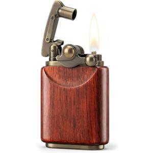 Rosewood Wooden Case Antique Type Soft Flame Rocker Arm Petrol Kerosene Lighter