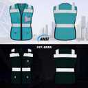 TCCFCCT Women High Visibility Vest 11 Pockets Snug-Fit Reflective Safety Vest with Zipper, Neon Construction Work Vest for Lady Contractors/Surveyors/Workers, Durable,Meets ANSI, Malachite Blue L