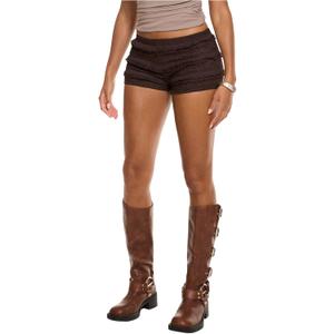 RoseSeek Women's Lace Frill Layered Mini Shorts Elastic Waist Low Rise Skinny Y2K Shorts (Brown) XS