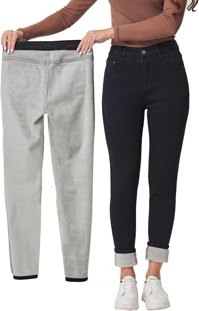 Yehopere Women's Winter Fleece Lined Jeans Slim Fit Warm Skinny High Waist Denim Jean (Black Formal)