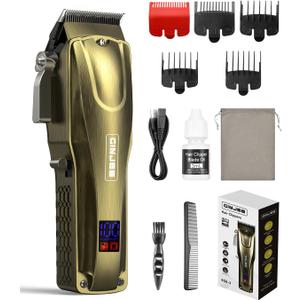 Hair Clippers for Men, Cordless & Corded Barber Clipper with 5Hrs Runtime, 7000RPM Rotary Motor & LED Display, Waterproof Professional Hair Cutting Kit for Men and Home Use (Gold)