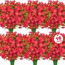 16 Bundles Artificial Flowers for Outdoors Decoration Fake Silk Flowers UV Resistant Faux Plastic Plants for Spring Summer Garden Yard Porch Window Box Home Indoor Outdoor Decor, Red