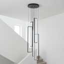 Modern Chandelier 5 Lights Cluster LED Black Long Large Hanging Pendant Lighting High Ceiling Fixture for Hallway Stairs Staircase with Remote Control