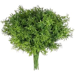 Grand Verde Asparagus Artificial Plants Plastic Greenery Faux Bush Real-Touch Shrubs - DIY Home Decor Kitchen Garden Patio Balcony, Bulk 10pcs (Dark Green)