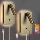 ZEROUNO Wall Mounted Reading Light Set of 2,Dimmable Adjustable Headboard Plug in Wall Sconce with USB A+C Ports,Touch Control Wall Light for Bedroom Bedside Lamps
