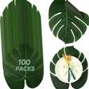 XunYee 100 Pcs Reusable Palm Leaf Placemat 14 Inch Silk Tropical Monstera Leaves Mat for Hawaiian Luau Wedding Safari Jungle Birthday Baby Shower Party Table Decor (Silk) (Green)