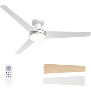 Amico Ceiling Fans with Lights, 52 inch Low Profile Ceiling fan with Light and Remote Control, Flush Mount, Reversible, 3CCT, Dimmable, Noiseless, White Ceiling Fan for Bedroom, Indoor/Outdoor Use (52 inch, White)