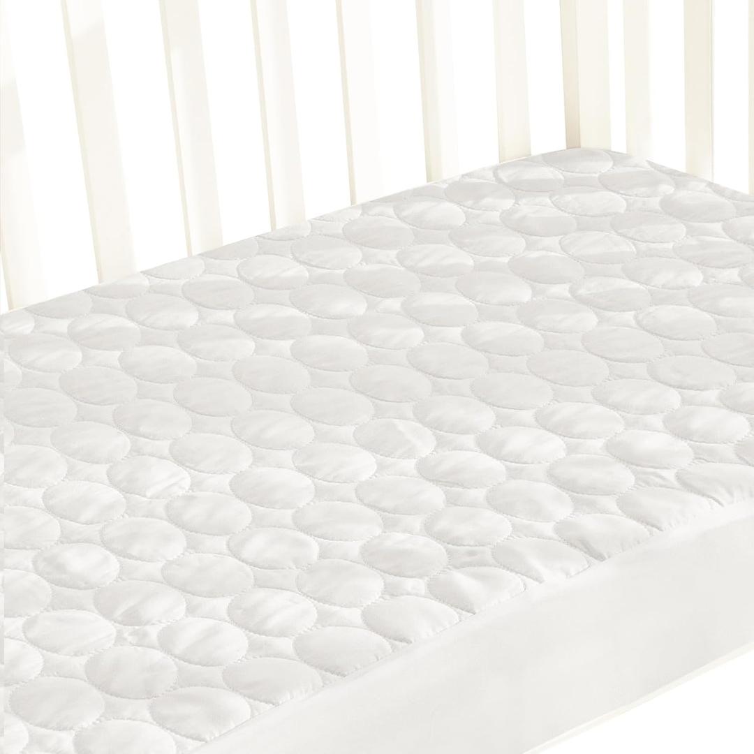 Biloban Crib Mattress Protector Pad Waterproof, Toddler Waterproof Crib Mattress Cover, Machine Washable & Dryer Fit Baby Toddler Bed Mattress Protector (Standard Size 52 x 28), White