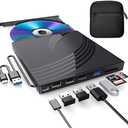 BPAKDU External CD/DVD Drive for Laptop with Carrying Case,DVD Player for Laptop,Portable CD Burner with 4 USB Ports, 2 TF/SD Card Slots,CD Disk Drive Player Reader Write