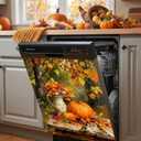Fall Dishwasher Magnet Cover 23 x 25.5 Inch, Pumpkin Floral Birds Dishwasher Magnetic Cover, PVC Dishwasher Decorative Magnet for Kitchen Decor