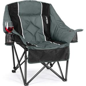 Oversized Camping Chair for Adults - Heavy Duty 400 lbs Padded Folding Chair with Wine Glass Holder, 2 Cup Holders & Side Pockets, Portable Carry Bag for RV, Tailgating, Lawn, Single Seat