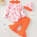 Newborn Baby Girl Clothes Infant Outfits Clothing Ruffle Romper Bell Bottoms Flared Pants Outfit Sets for Baby Girls (9-12 Months, Orange Floral)