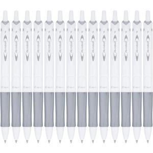 PILOT Acroball PureWhite Advanced Ink Refillable & Retractable Ball Point Pens with Silver Accents, Fine Point, Black Ink, 14-Pack (14694)