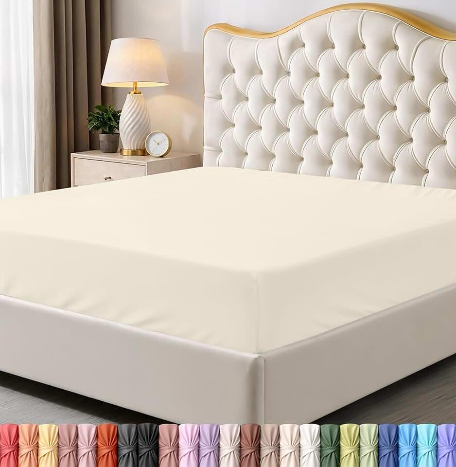 Bedding Queen Fitted Sheet - Bottom Sheet - Deep Pocket - Soft Microfiber - Shrinkage and Fade Resistant - Easy Care -1 Fitted Sheet Only (Ivory)