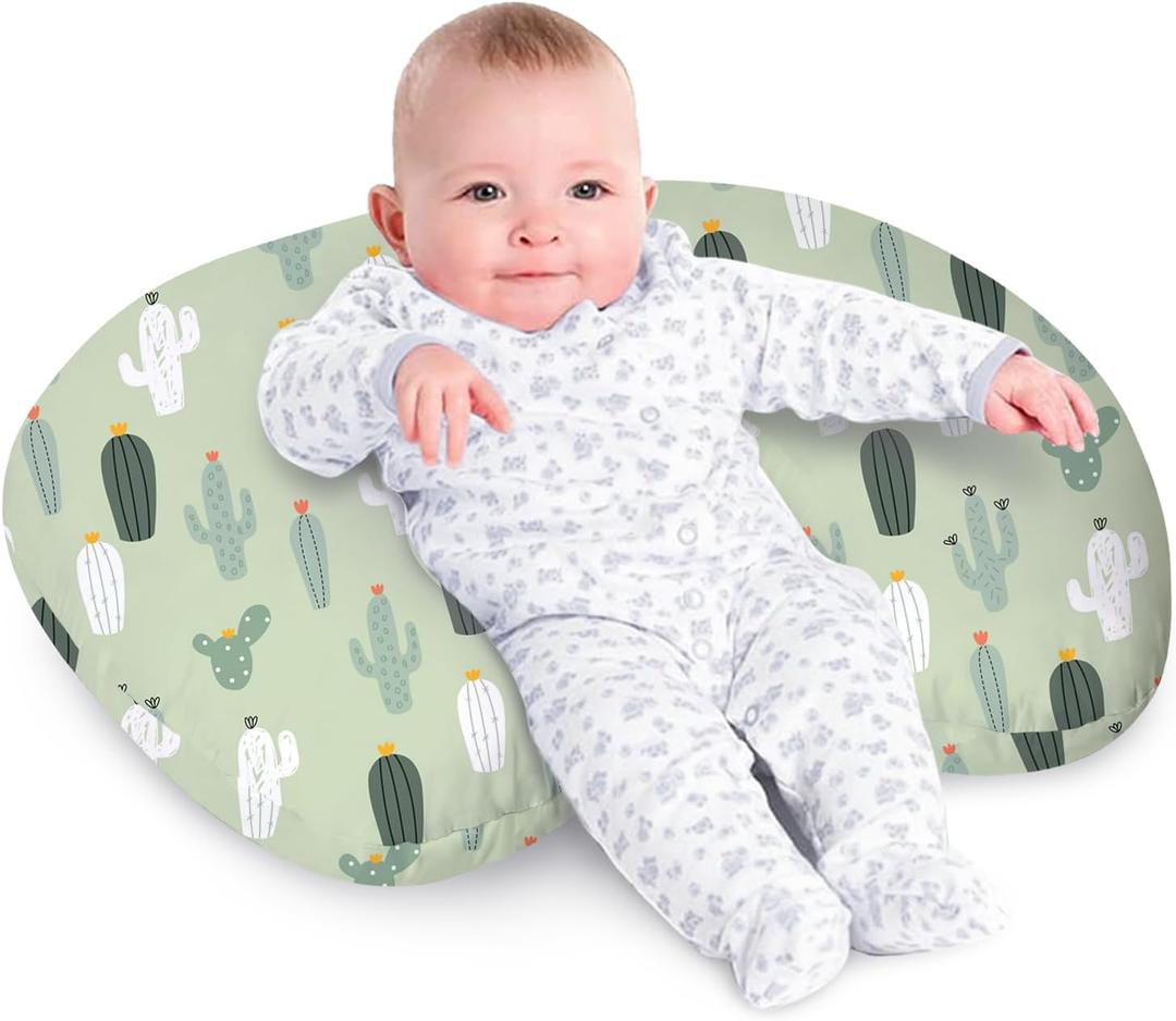 Little Grape Land Nursing Pillow for Infants, Breastfeeding Pillows, Baby Support Pillow for Nursing, Bottle Feeding, Tummy Time with Machine Washable Cover & Breathable Filling, Cactus (Original Model)