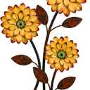 Xuhal Metal Flower Wall Art, 15.75 Inch Vintage Daisy Wall Decor, Not 3D, Flat Rustic Metal Floral Hanging Farmhouse Spring Leaf Sculpture for Living Room Bedroom Indoor Outdoor(Yellow)