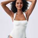 Womens Square Neck Sleeveless Bodysuit  Slim Fit Stretchy Tank Top for Summer Layering, Casual Outfits (White, S)