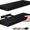 Sorbus Floating Shelves for Wall - Set of 2 Black Wood Wall Shelves for Living Room, Kitchen, Bedroom, Bathroom Storage - 16" Book Shelf for Wall Decor, Home Decor, Farmhouse, Frames & Trophy Display