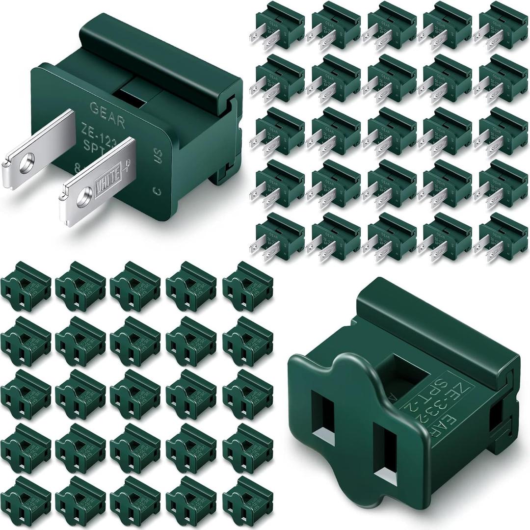 Flutesan 50 Pieces Vampire Plugs Female and Male Slip Plug Electrical Lighting Adapter Green Zip Inline Adapter for Xmas Holiday Party (SPT-2)