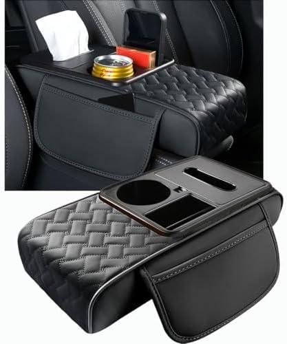 Arm Rest Cover for Car 6.3" Narrow Style,6-in-1 Microfiber Leather Center Console Cover with 2 Storage Bags Cup Holder, Tissue Box Slot, Phone Slot,Universal Accessories Interior Organizers (Black)