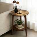 2-Tier Round Coffee Table Wood Nesting Side Table (Walnut, 16x16x20)