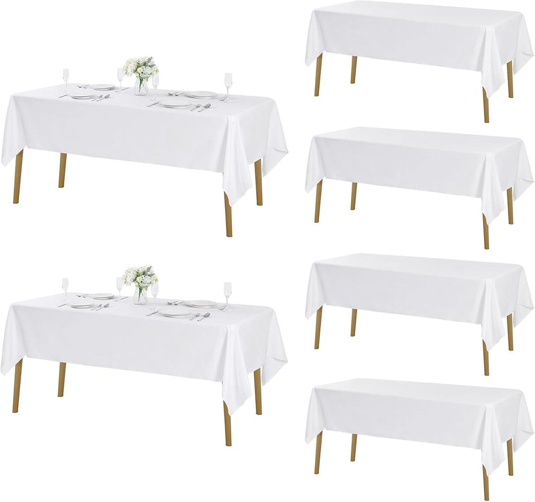 Fokitut 6 Pack Rectangle Tablecloth, 60x102 Inch, Stain Resistant and Wrinkle Polyester Table Cloth, Fabric Table Cover for Kitchen Dining, Wedding, Party, Holiday Dinner-White