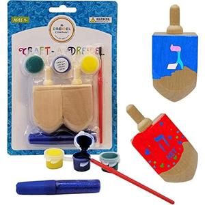 The Dreidel Company Craft-A-Dreidel, Create Your Own Custom, Kit Includes 2 Wooden Dreidels, 3 Colors, 1 Brush, 1 Glitter, Fun and Educational (2 Dreidels)